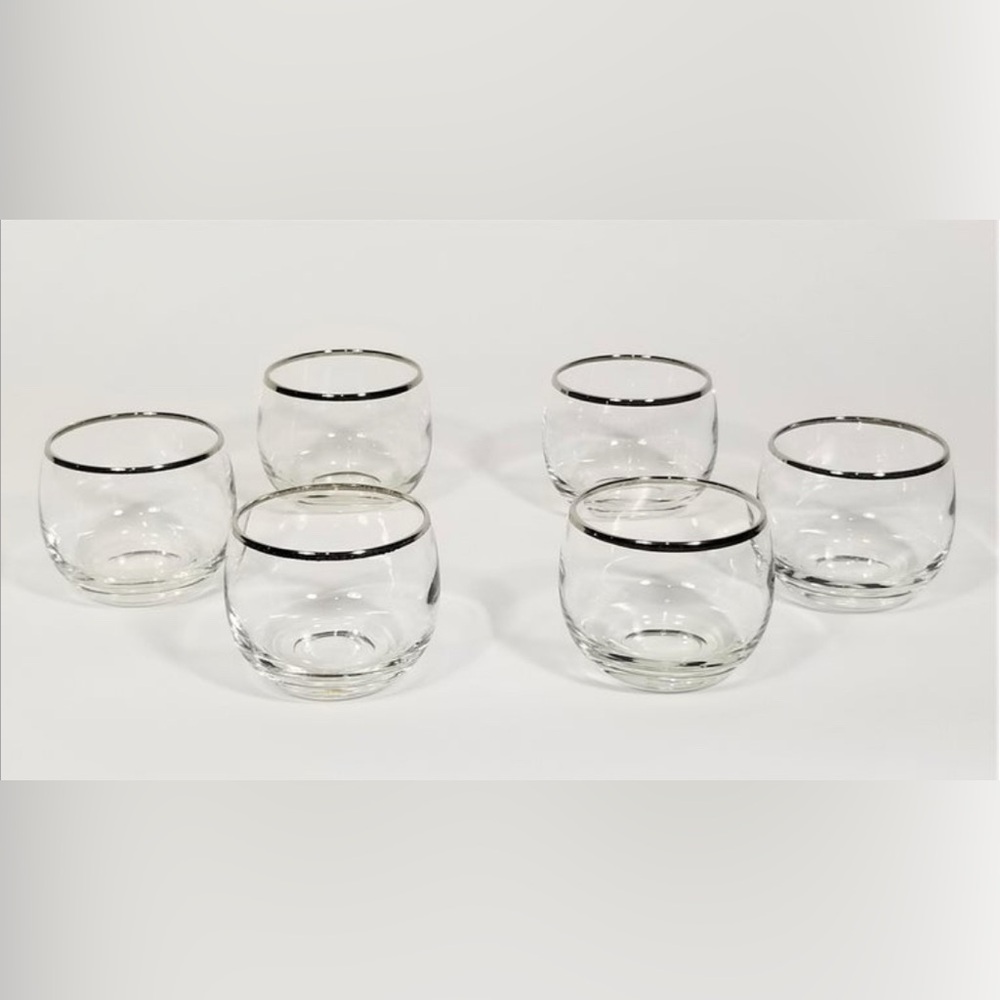 Vintage Dorothy Thorpe 1960s MCM Silver Rim Roly Poly Cocktail Glasses Set of 6 - Picture 12 of 13